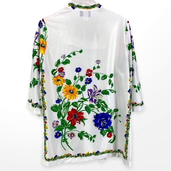 90s TOP NOTCH Vintage White Floral Shirt Jacket Blouse - Picture 2 of 10